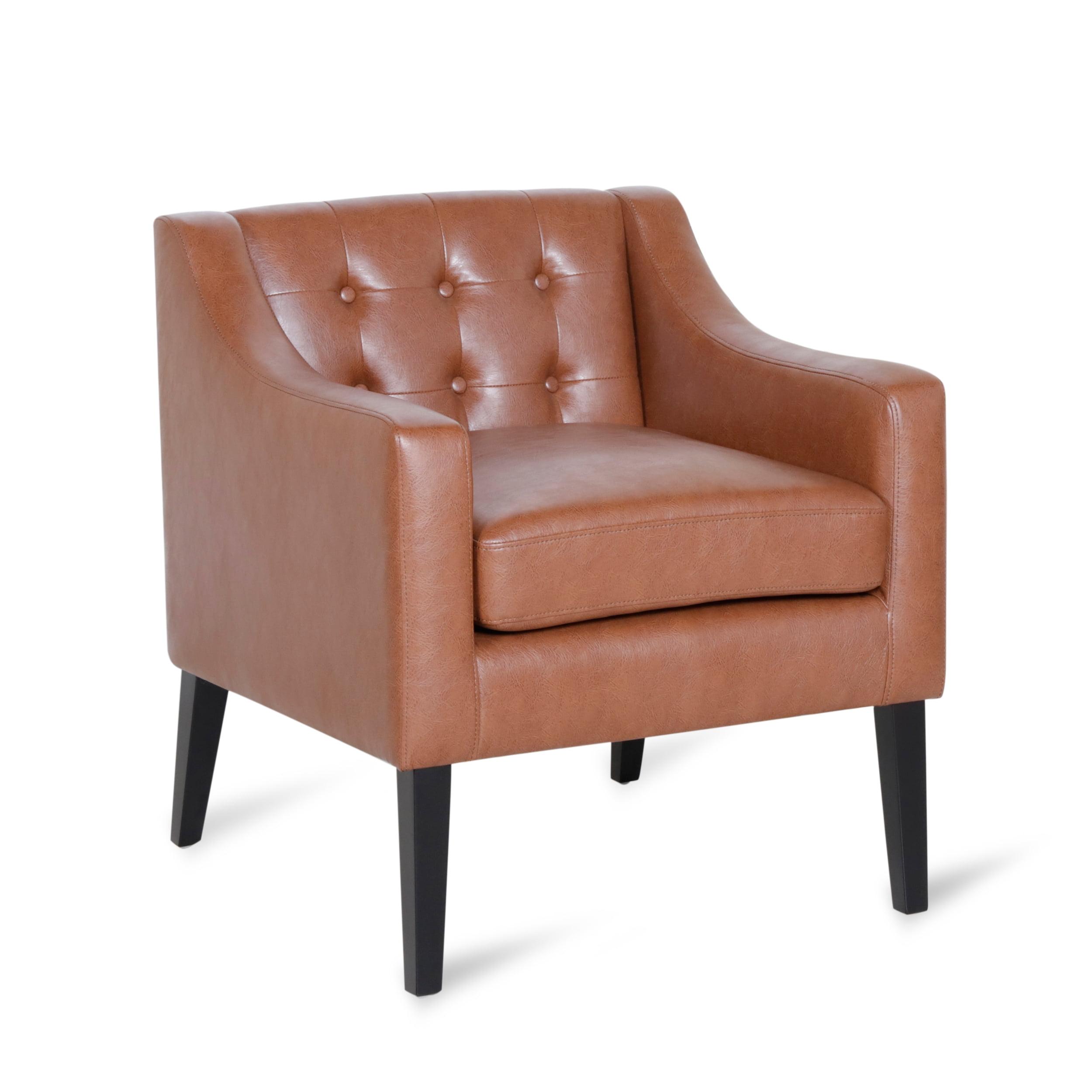 Espresso and Cognac Brown Faux Leather Accent Chair with Tufted Detail