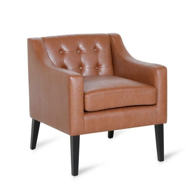 Noble House Annisa Faux Leather Club Chair, Cognac Brown and Espresso
