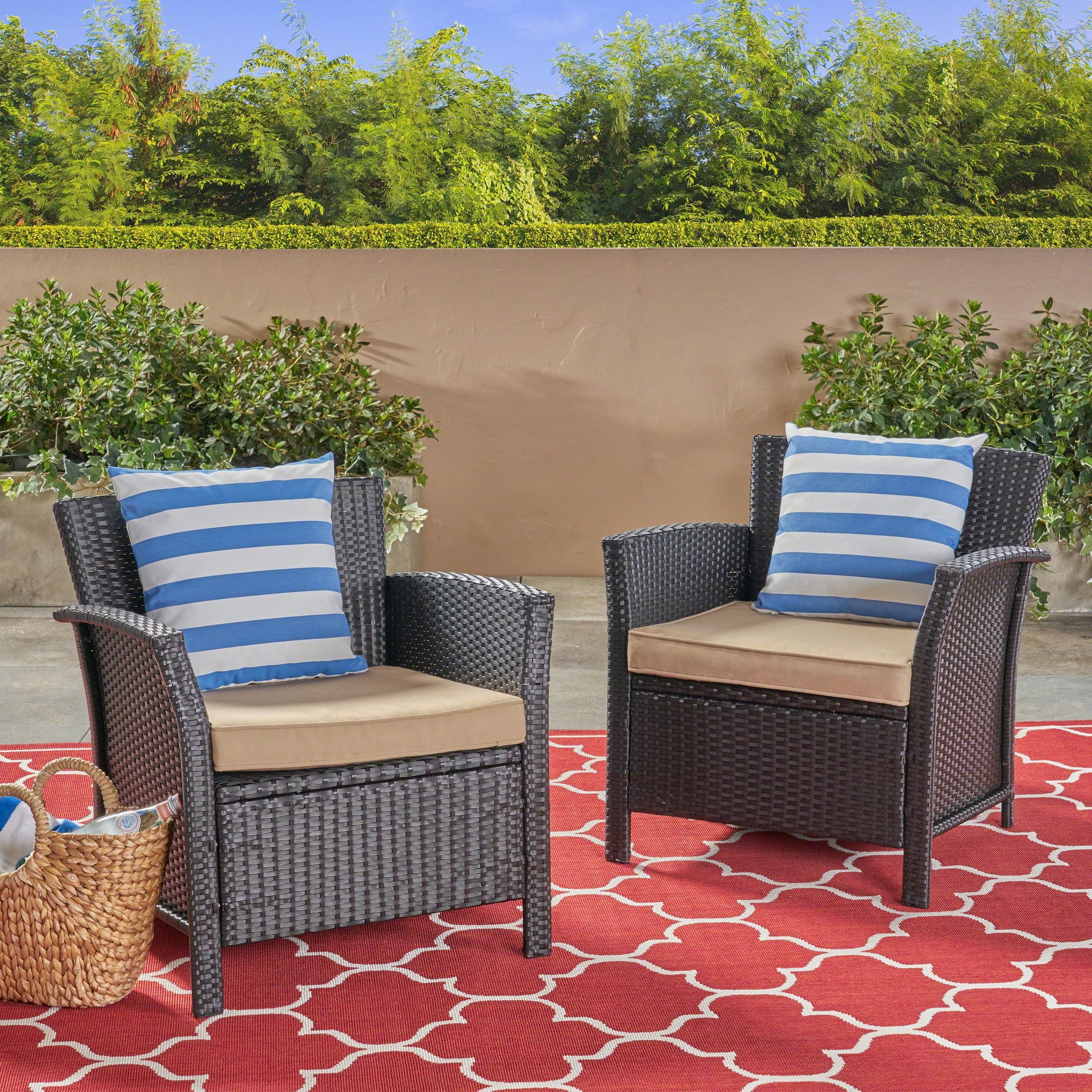 St Lucia 2pc Wicker Club Chairs: Cushioned, Weather-Resistant - Christopher Knight Home