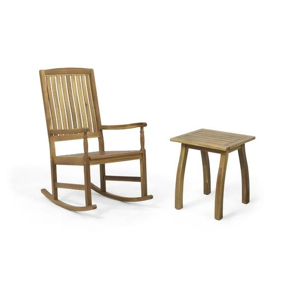 Noble House Arcadia Outdoor Acacia Wood Rocking Chair and Side Table Set Teak