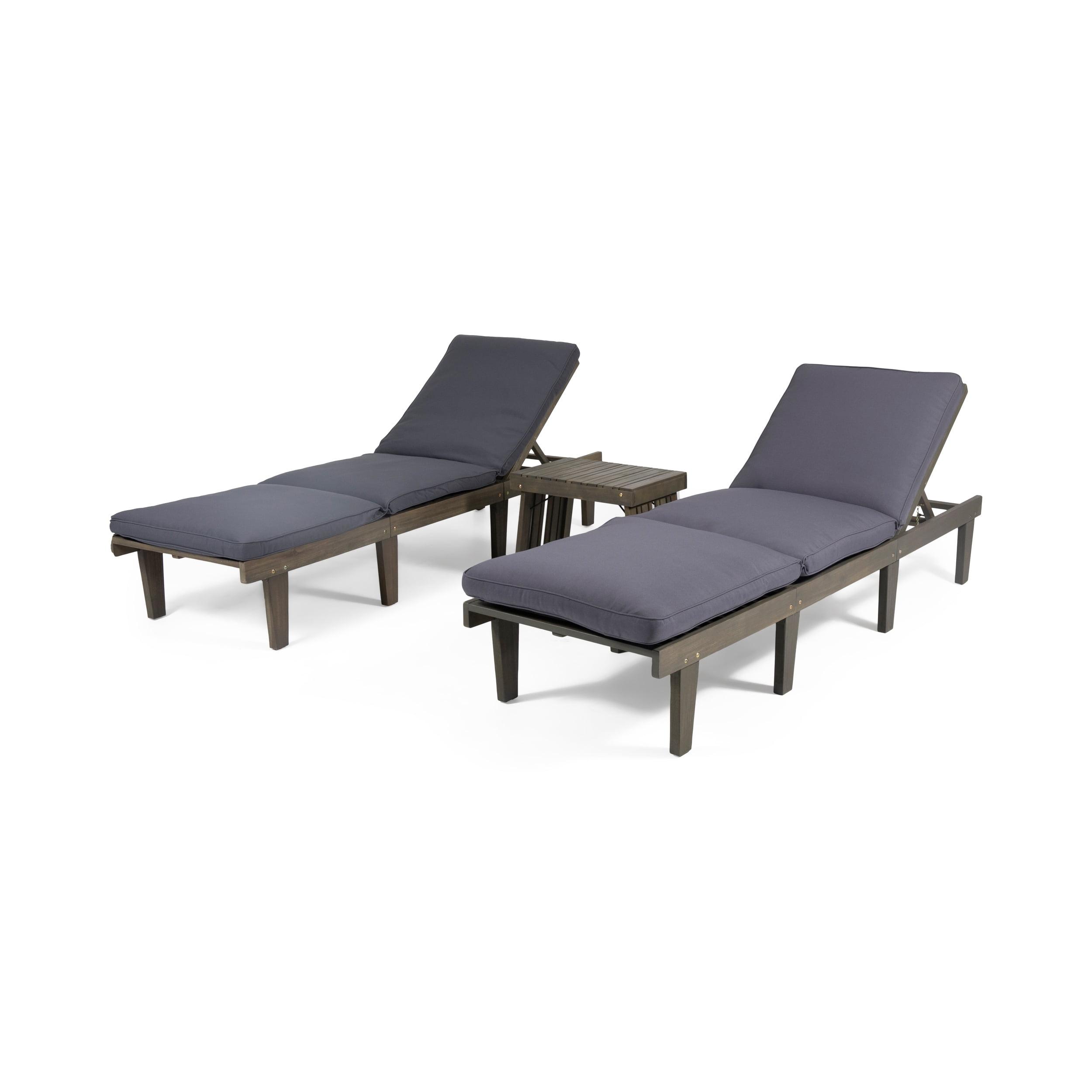 Outdoor Acacia Chaise Lounge with Table