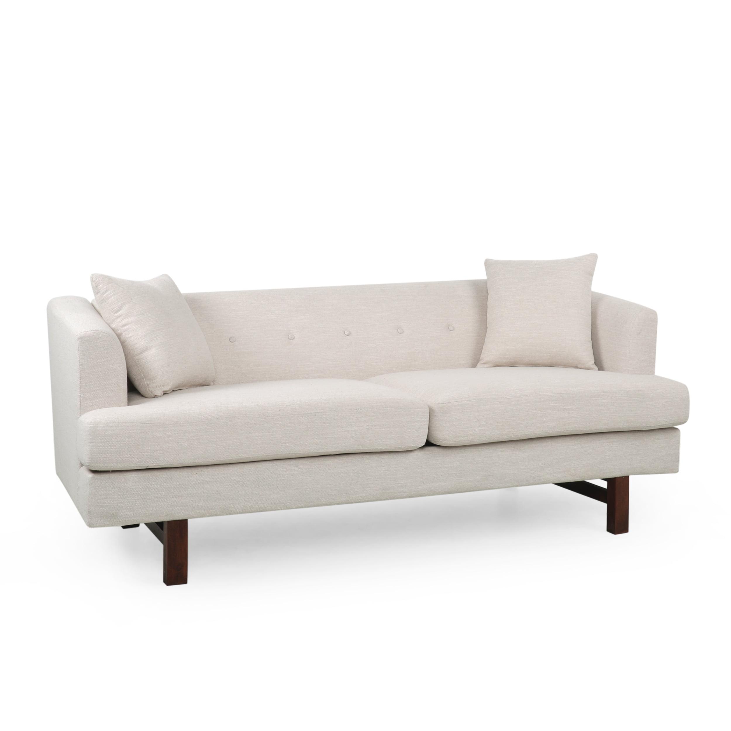 Beige Polyester Tufted 3-Seater Lawson Sofa with Espresso Wood Legs