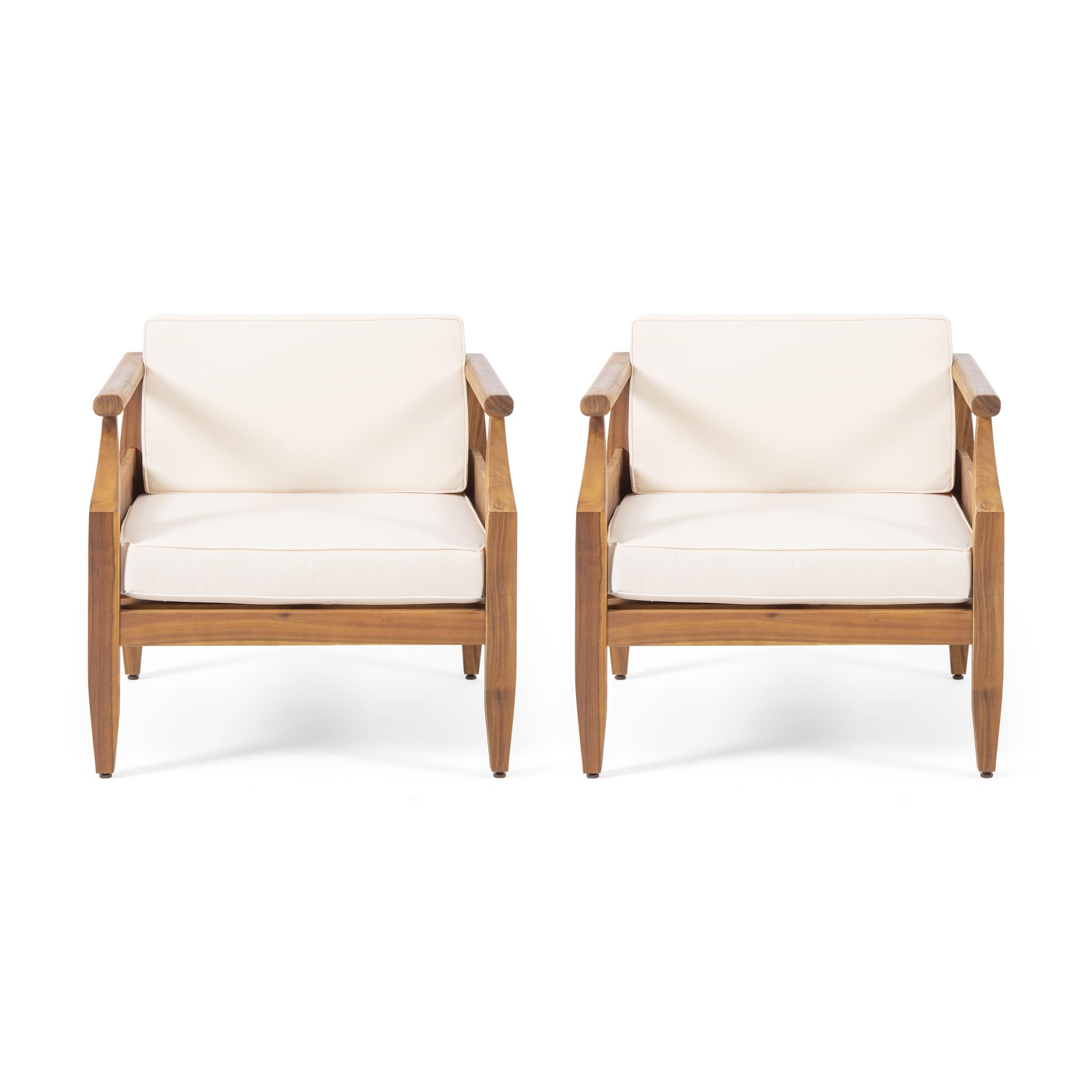 Teak and Cream Water-Resistant Cushioned Club Armchair Set