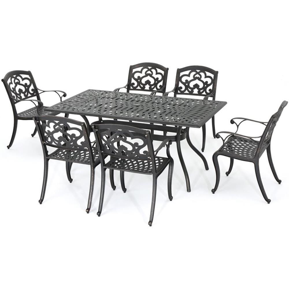 Hallandale Sarasota 7pc Cast Aluminum Dining Set - Hammered Bronze - Christopher Knight Home: Weather-Resistant, 6 Arm Chairs