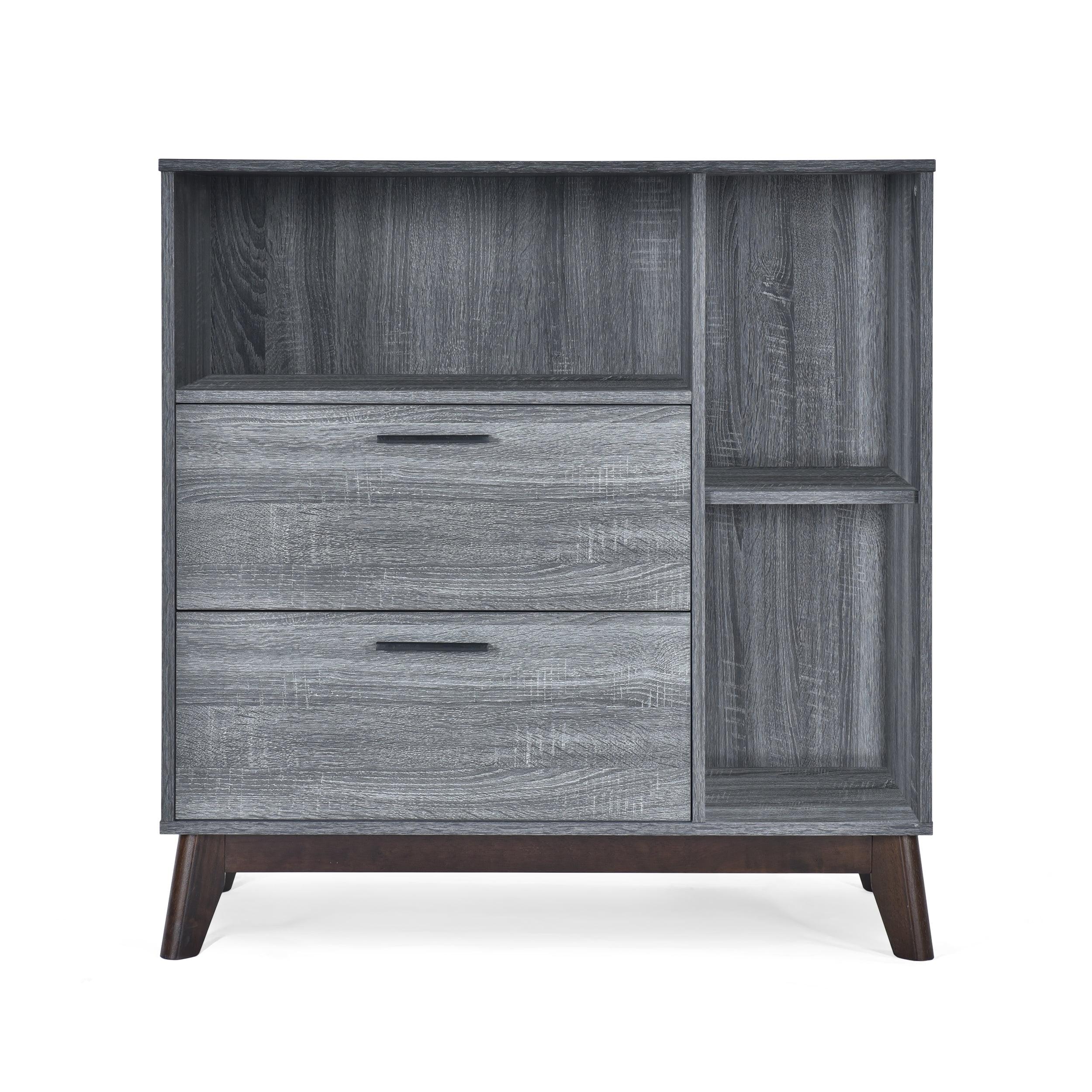 Sonoma Gray Oak Mid-Century Modern 2-Drawer Accent Cabinet