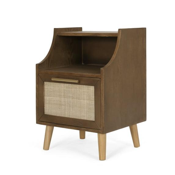Noble House Barrere End Table with Hutch, Walnut, Natural, and Antique Gold