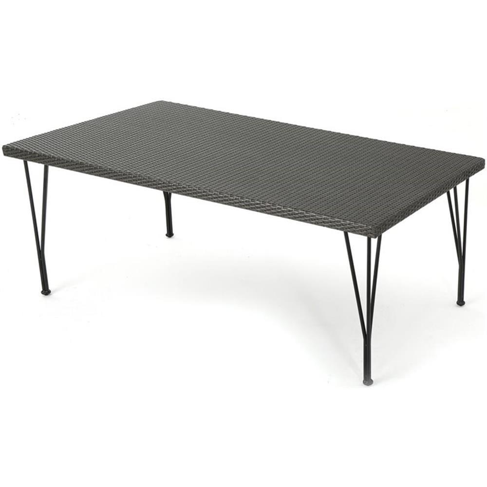 Gray Wicker Rectangular Patio Dining Table with Iron Frame