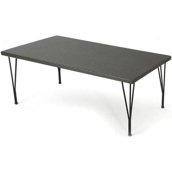 Noble House Bedford 69" Wicker Patio Dining Table with Hair Pin Legs in Gray