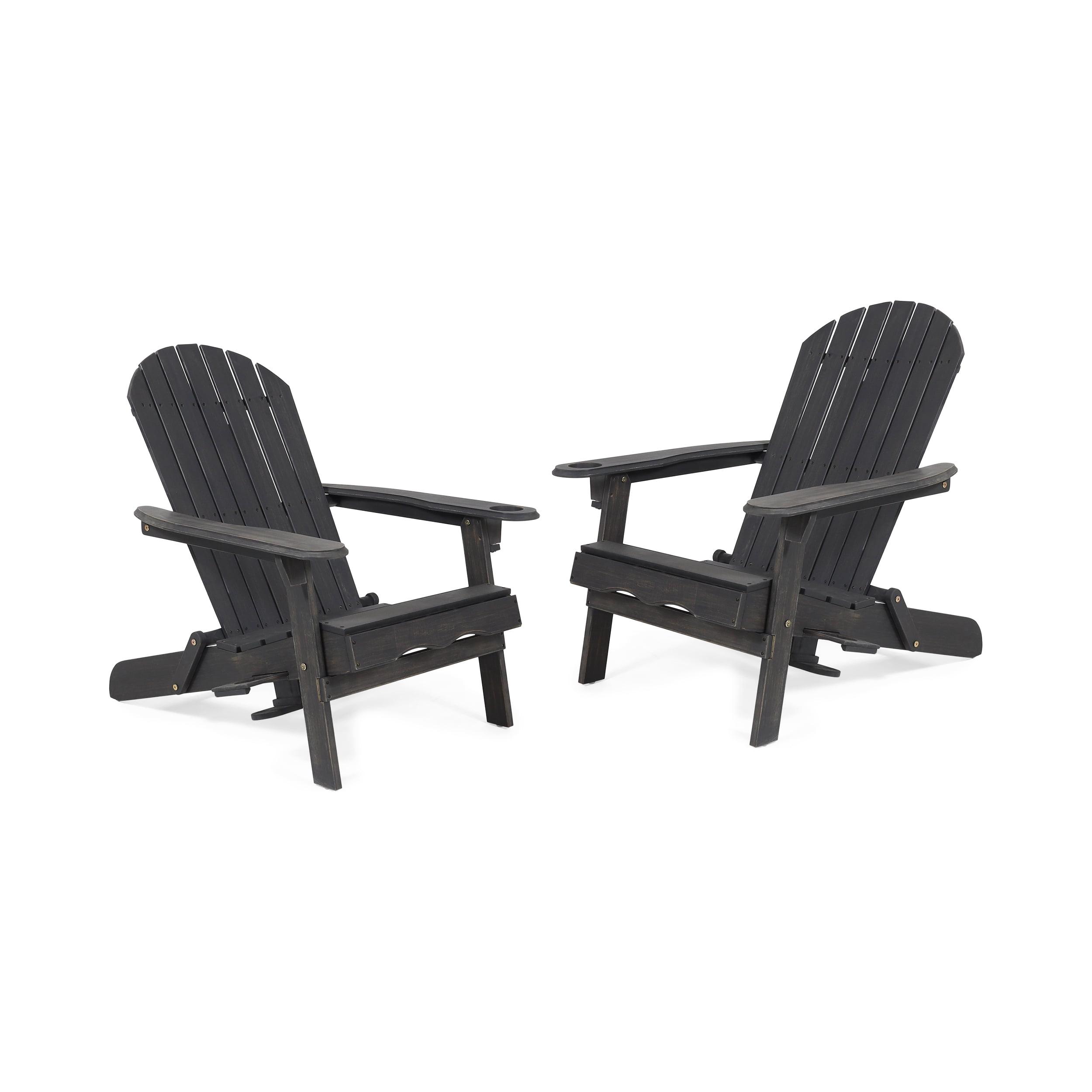 Rustic Dark Gray Acacia Wood Folding Adirondack Chair Pair