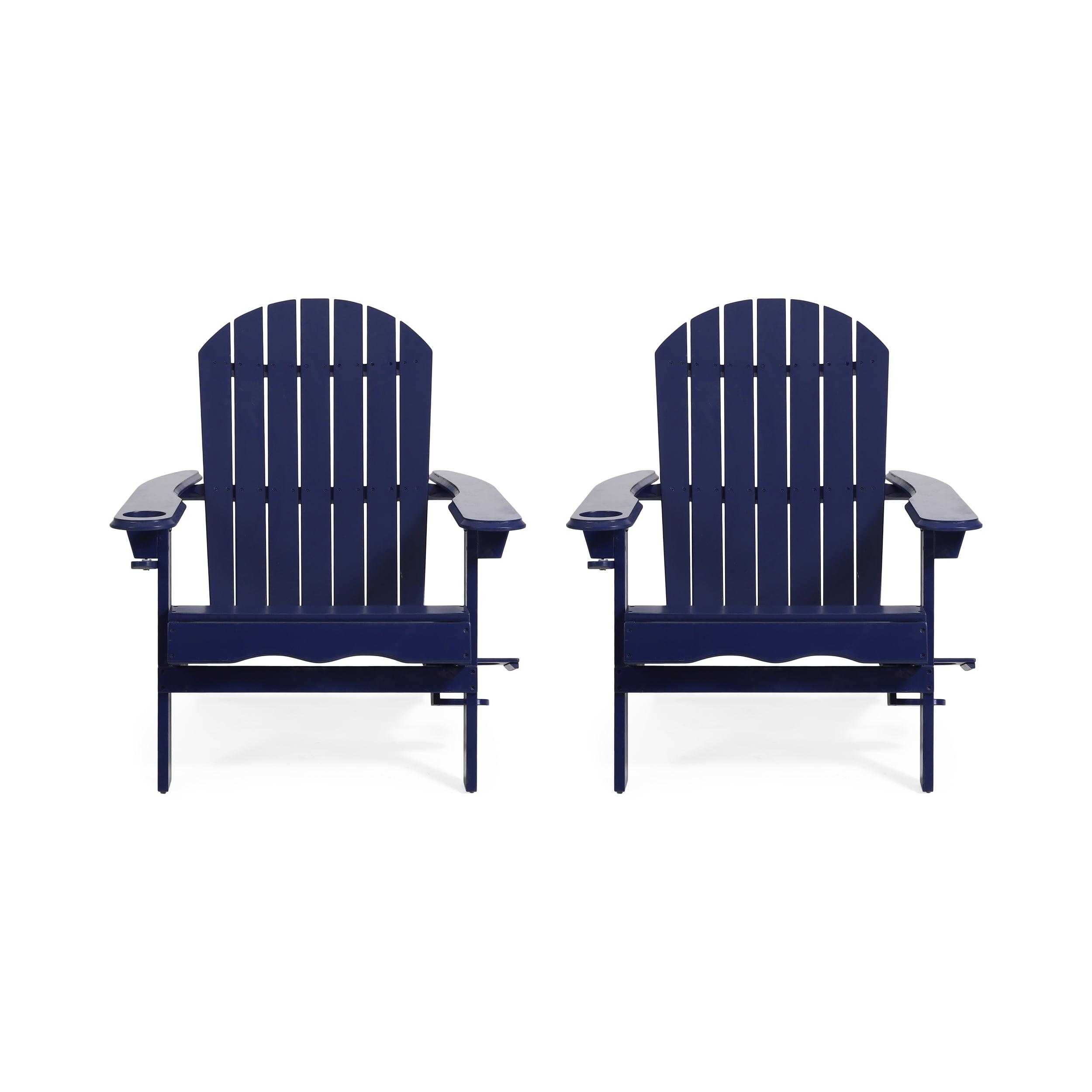 Navy Blue Rustic Acacia Wood Folding Adirondack Chair Set