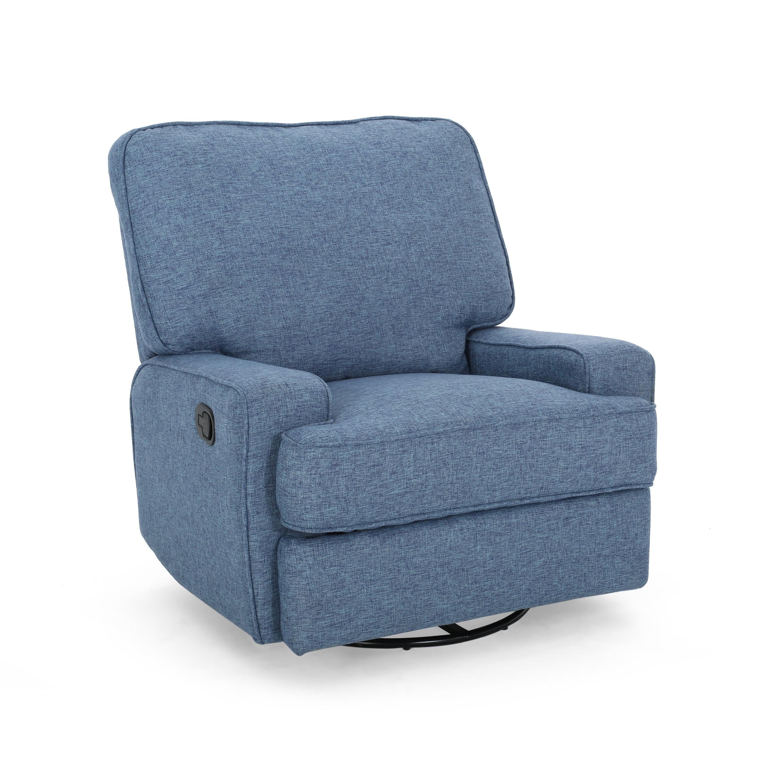 Handcrafted Navy Blue Fabric Swivel Glider Club Recliner