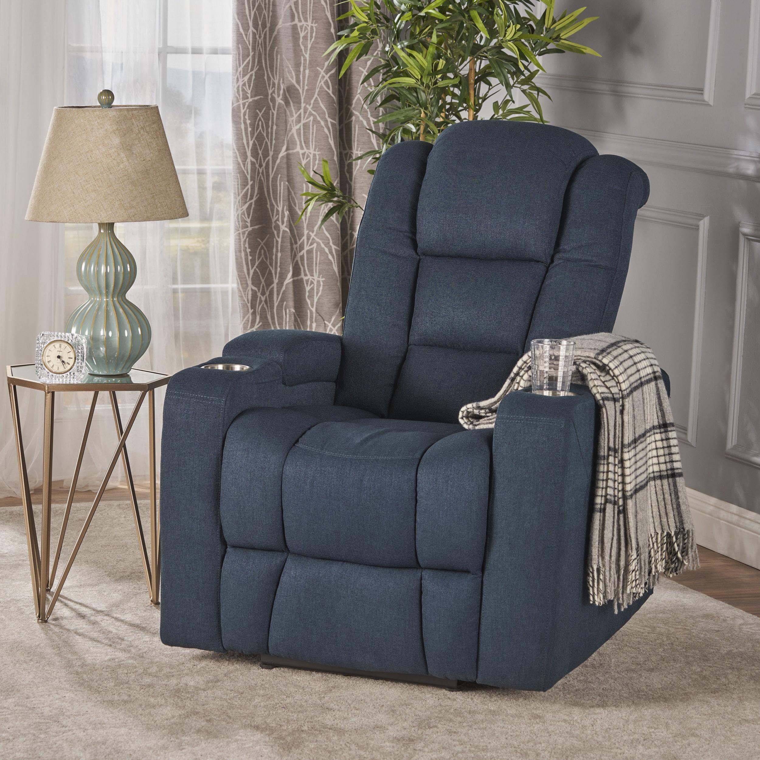 Navy Blue Microfiber Tufted Power Recliner with Storage