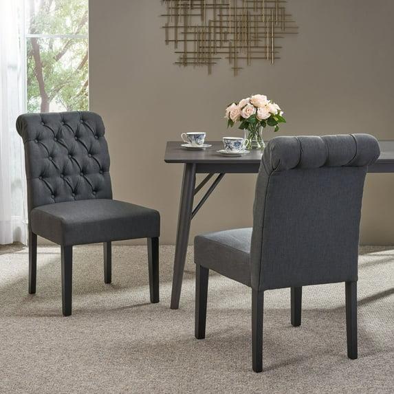 Noble House Broxton Indoor 37.50" Upholstered Dining Chairs, Set of 2, Gray, Matte Black