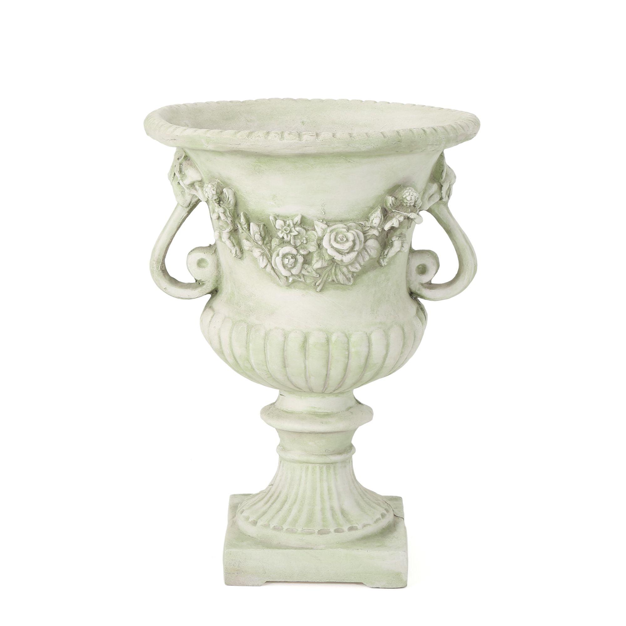 Buena Vista 24" Beige Cast Stone Outdoor Garden Urn Planter