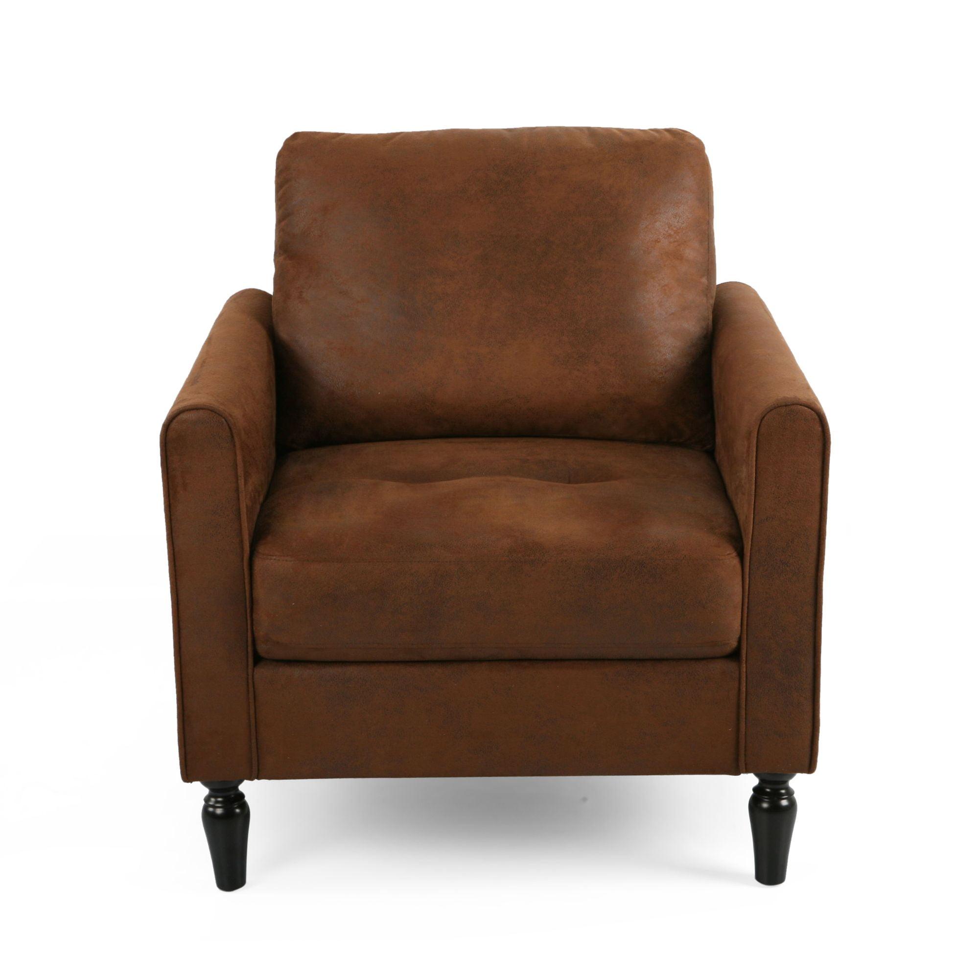 Handcrafted Brown Microfiber Club Chair with Square Arm