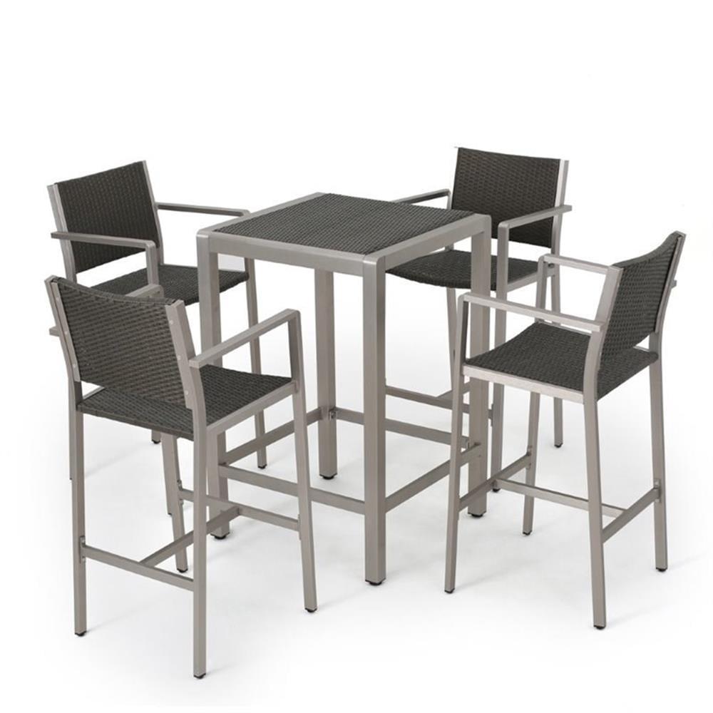 Noble House Cape Coral Outdoor 5 Piece Bar Set in Gray