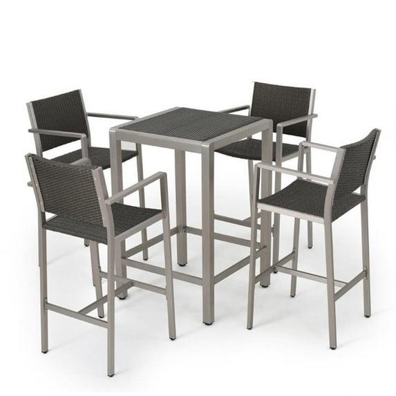 Noble House Cape Coral Outdoor 5 Piece Bar Set in Gray
