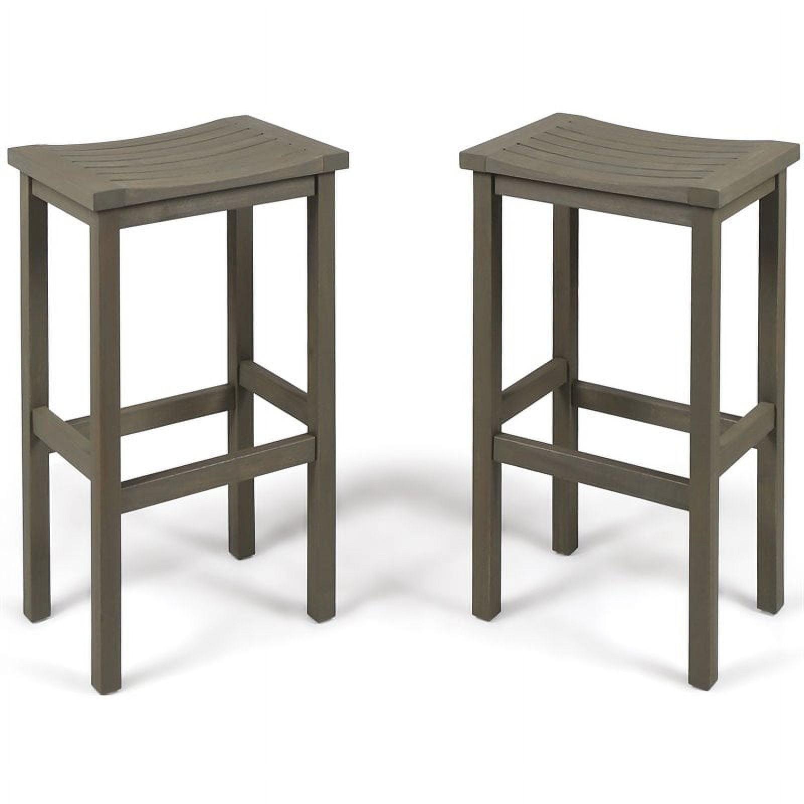 Caribbean 2pk 30" Acacia Wood Patio Barstool - Gray - Christopher Knight Home: Saddle Seat, Weather-Resistant
