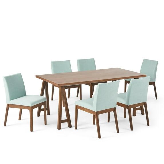 Noble House Caruso Mid-Century Modern 7 Piece Dining Set, Mint and Walnut