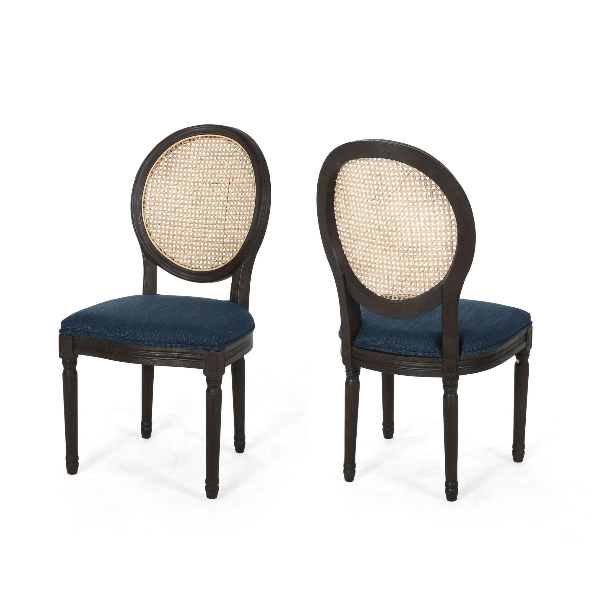 Elegant Navy Blue High-Back Wooden Side Chair Set of 2