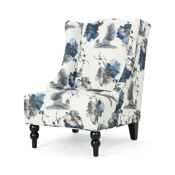 Toddman High-Back Club Chair Floral Print Blue - Christopher Knight Home: Upholstered, Birch Wood Legs