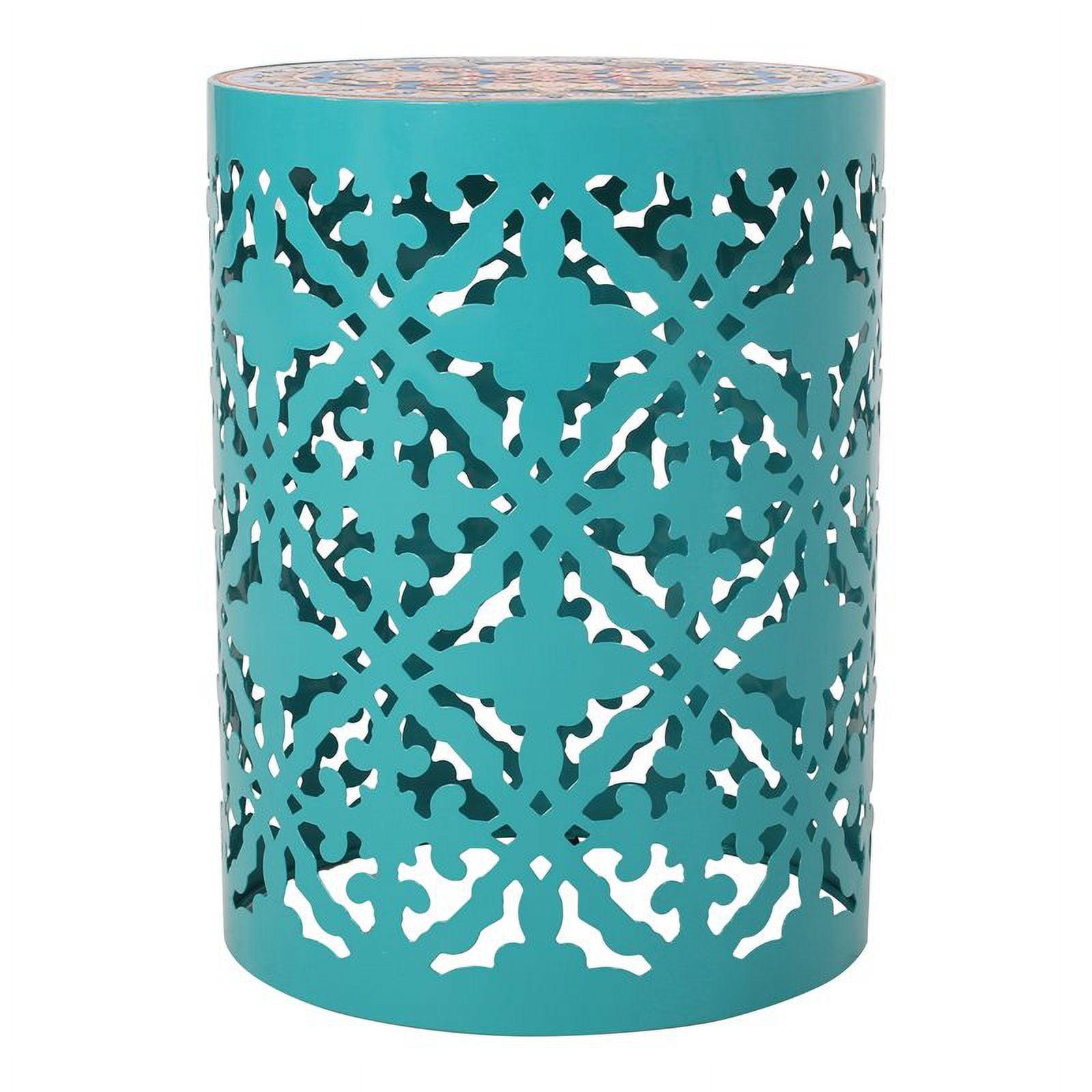 Elegant Multicolor Marble & Metal Round End Table with Lace Cut Design