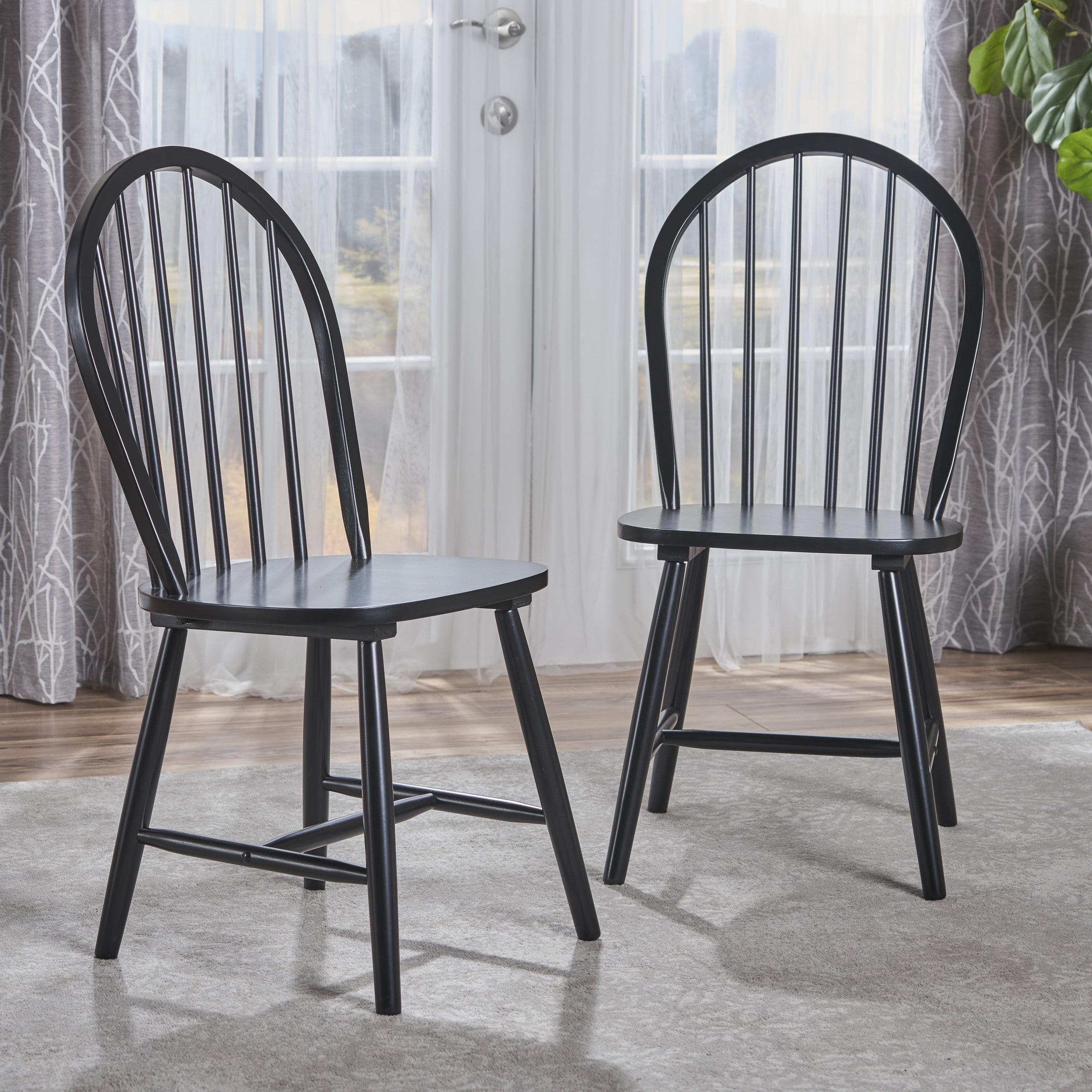 High Back Windsor Slat Side Chair in Black Rubberwood