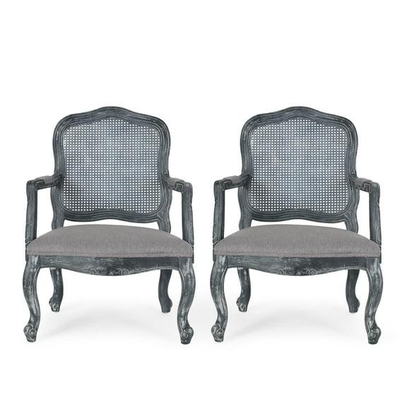 Noble House Corral French Fabric Dining Chair, Set of 2, Gray