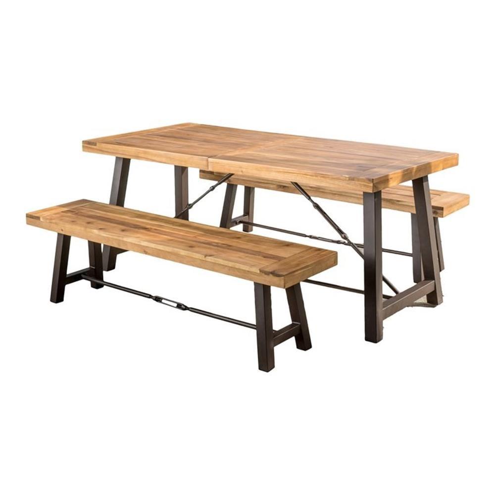 17 Stories 3-Piece Acacia Wood Outdoor Dining Set