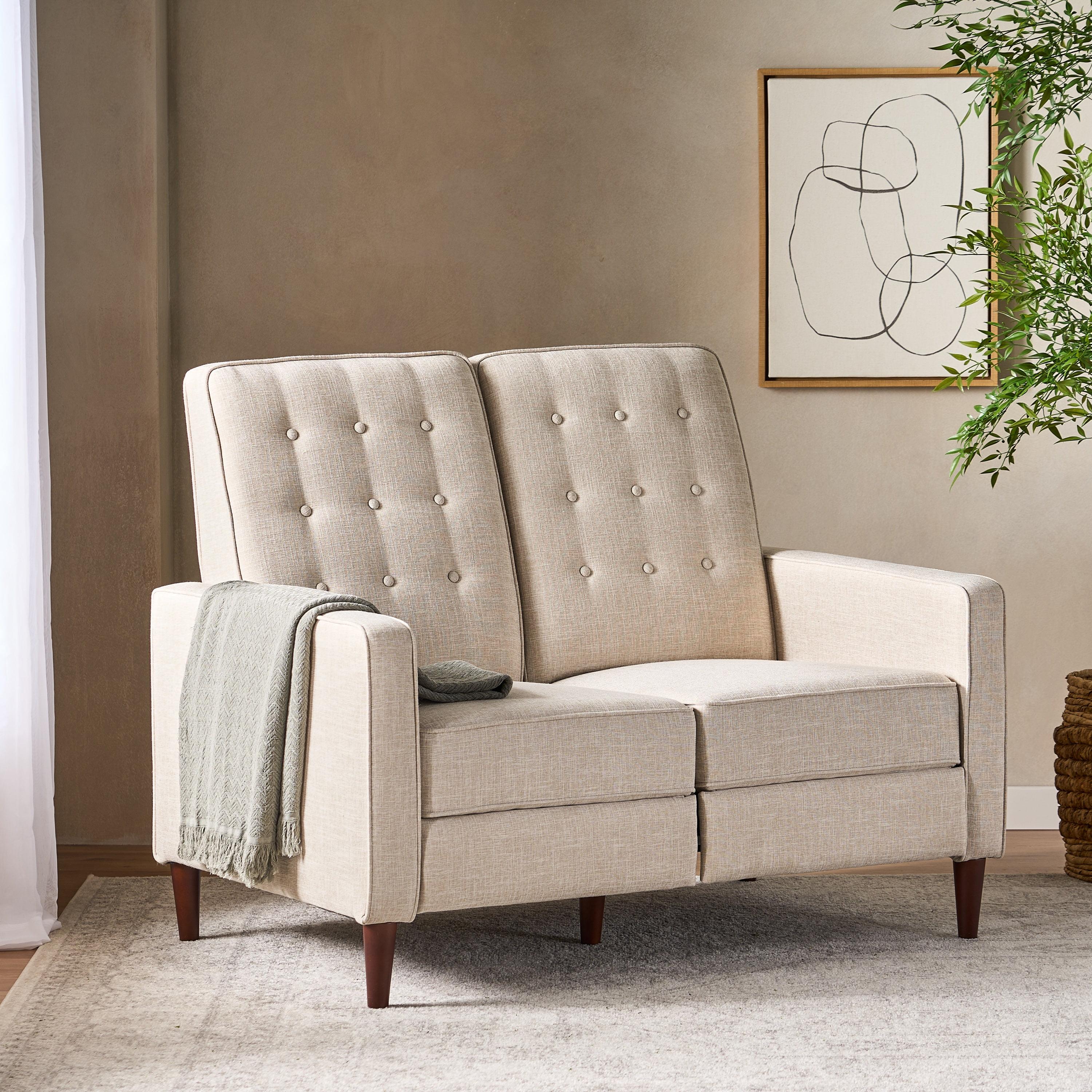 Noble House Craigue Fabric Tufted Loveseat Pushback Recliner, Beige
