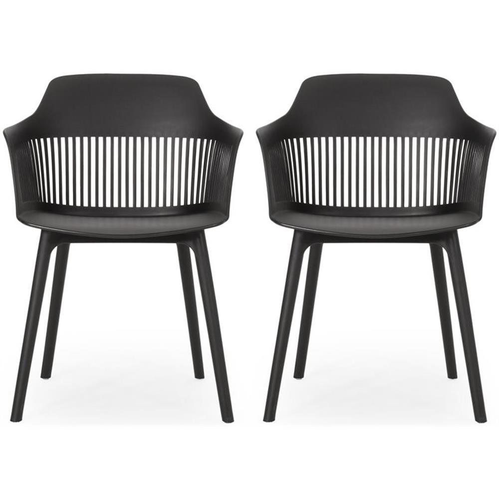 Dahlia Black Faux Rattan Outdoor Patio Dining Chair (2-Pack)