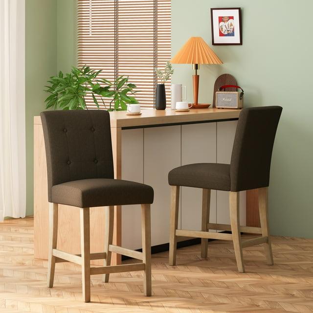 Noble House Darke Fabric Button Tufted Counter Stools, Set of 2, Brown and Weathered Brown