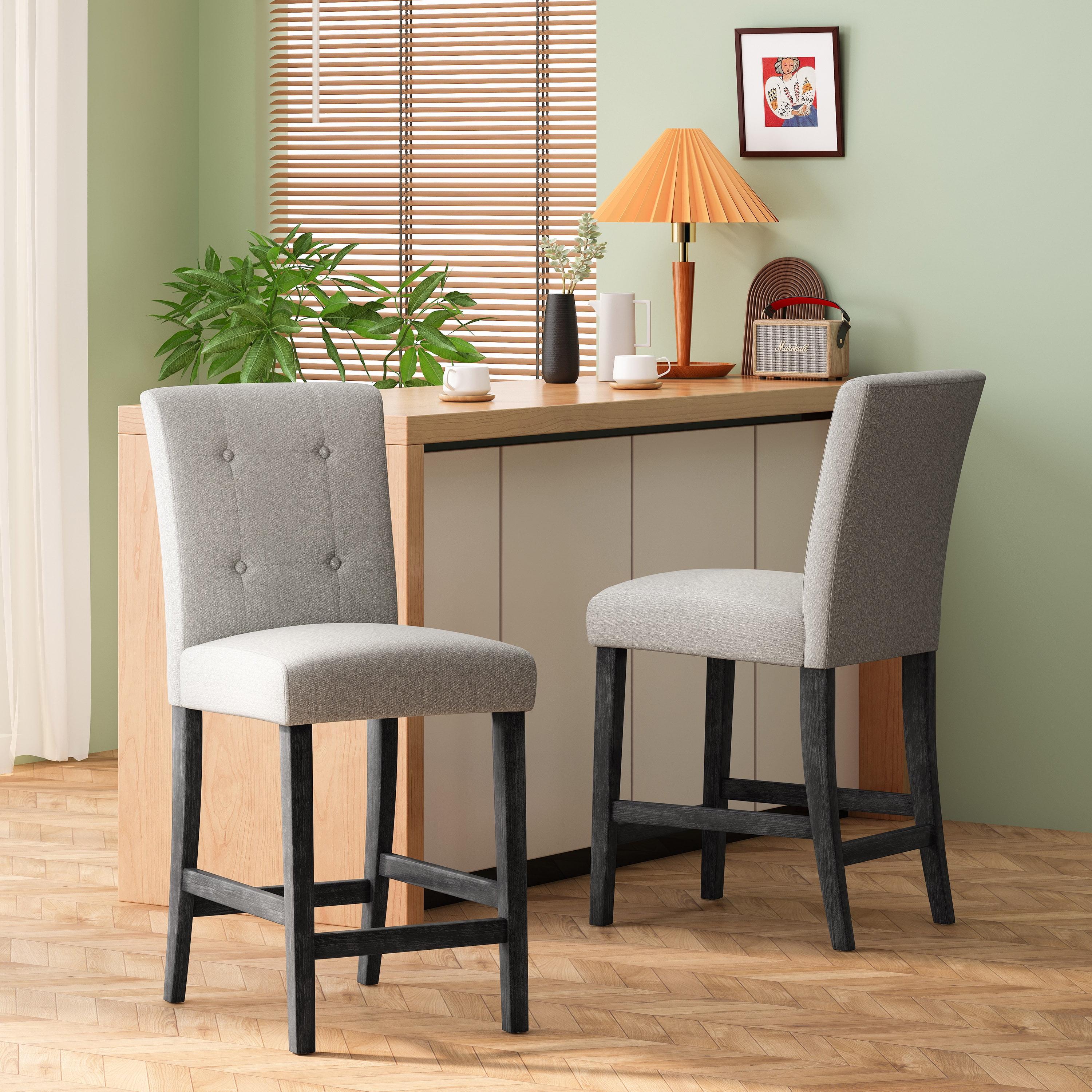 Noble House Darke Fabric Button Tufted Counter Stools, Set of 2, Light Gray and Gray