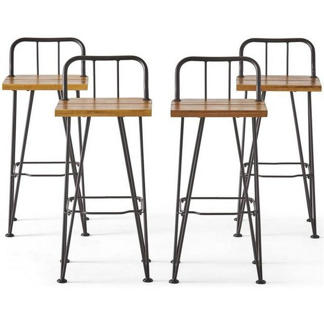 Noble House Denali Outdoor Teaked Acacia Wood Barstools (Set of 4)