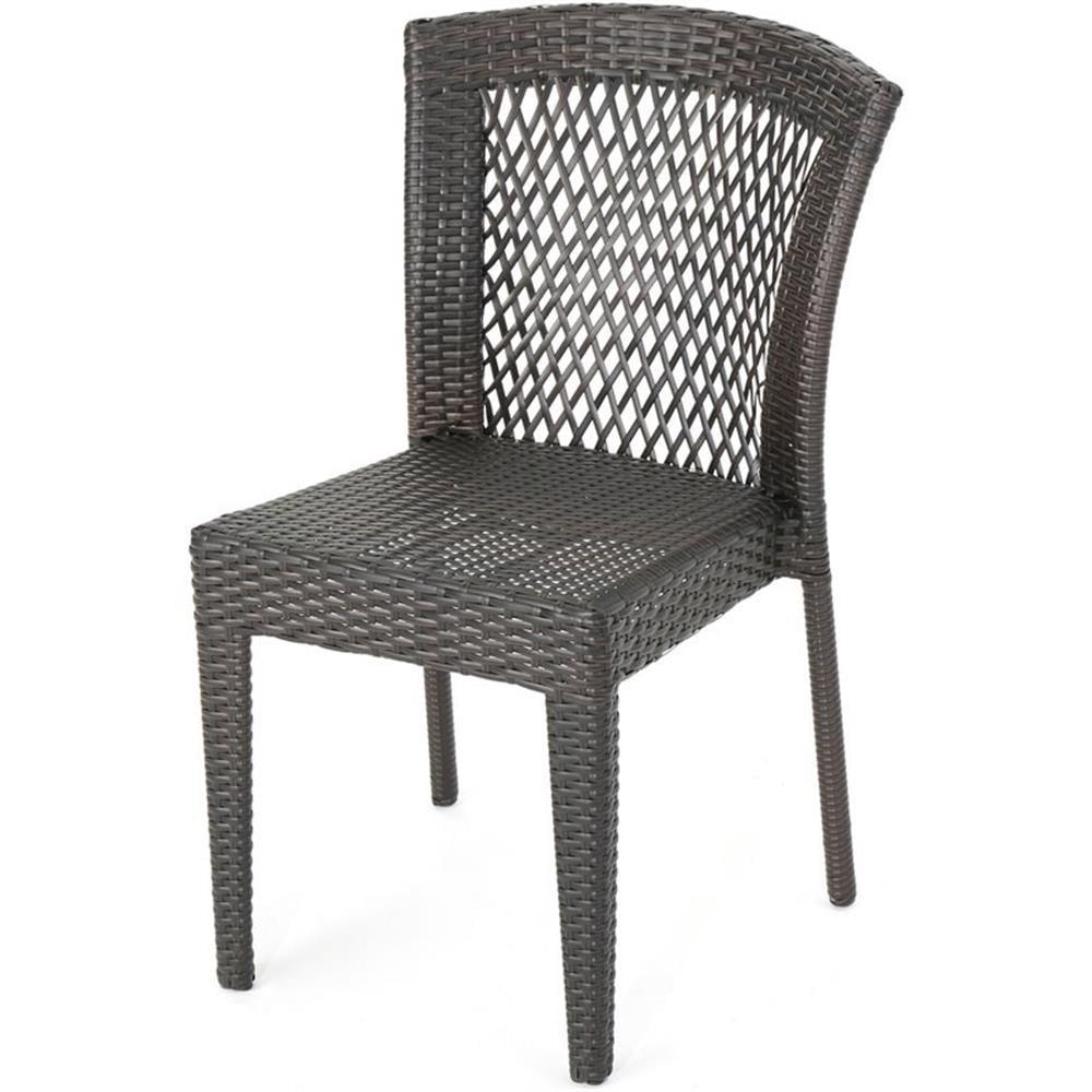 Multi Brown Wicker and Iron Armless Patio Dining Chair Set