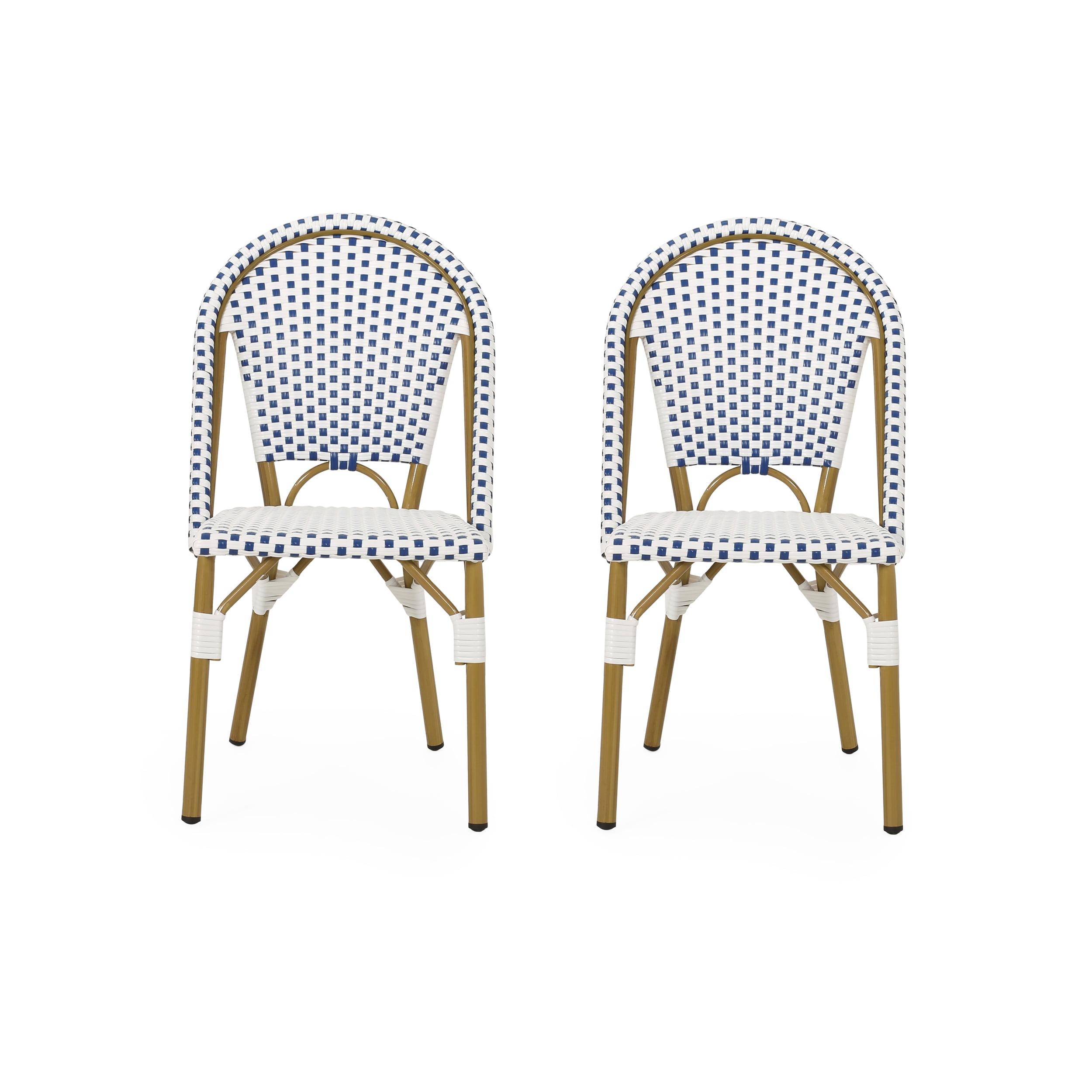 Noble House Elize Aluminum & Faux Rattan Bistro Chairs in Blue/White (Set of 2)