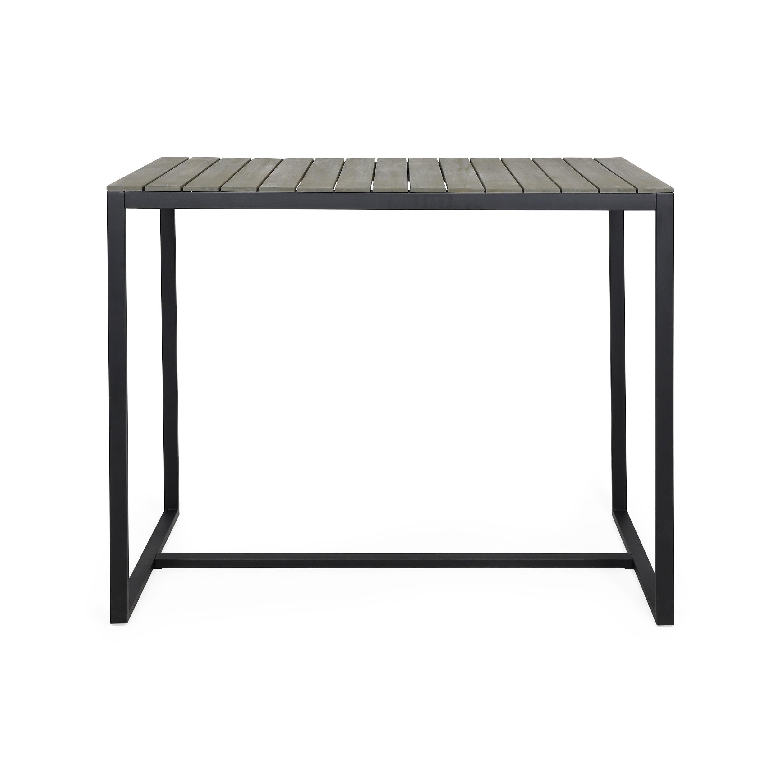 Sleek Gray Acacia Wood & Iron Rectangular Bar Table for 4