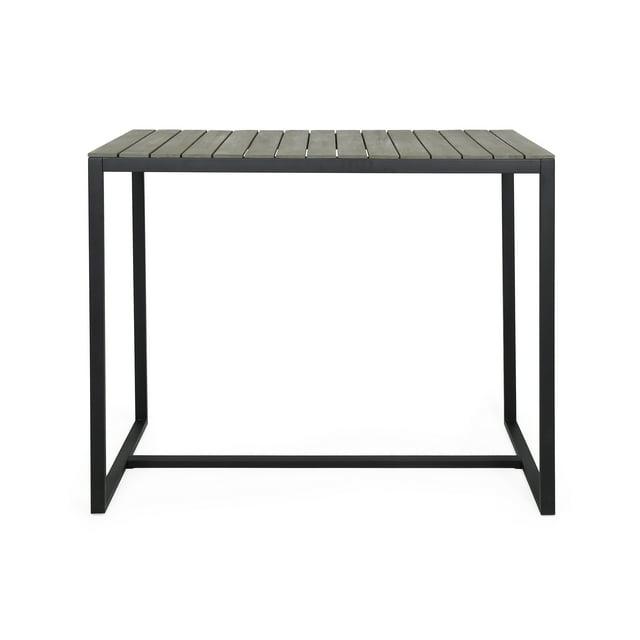 Noble House Elkhart Outdoor Modern Acacia Wood Bar Table Gray and Black