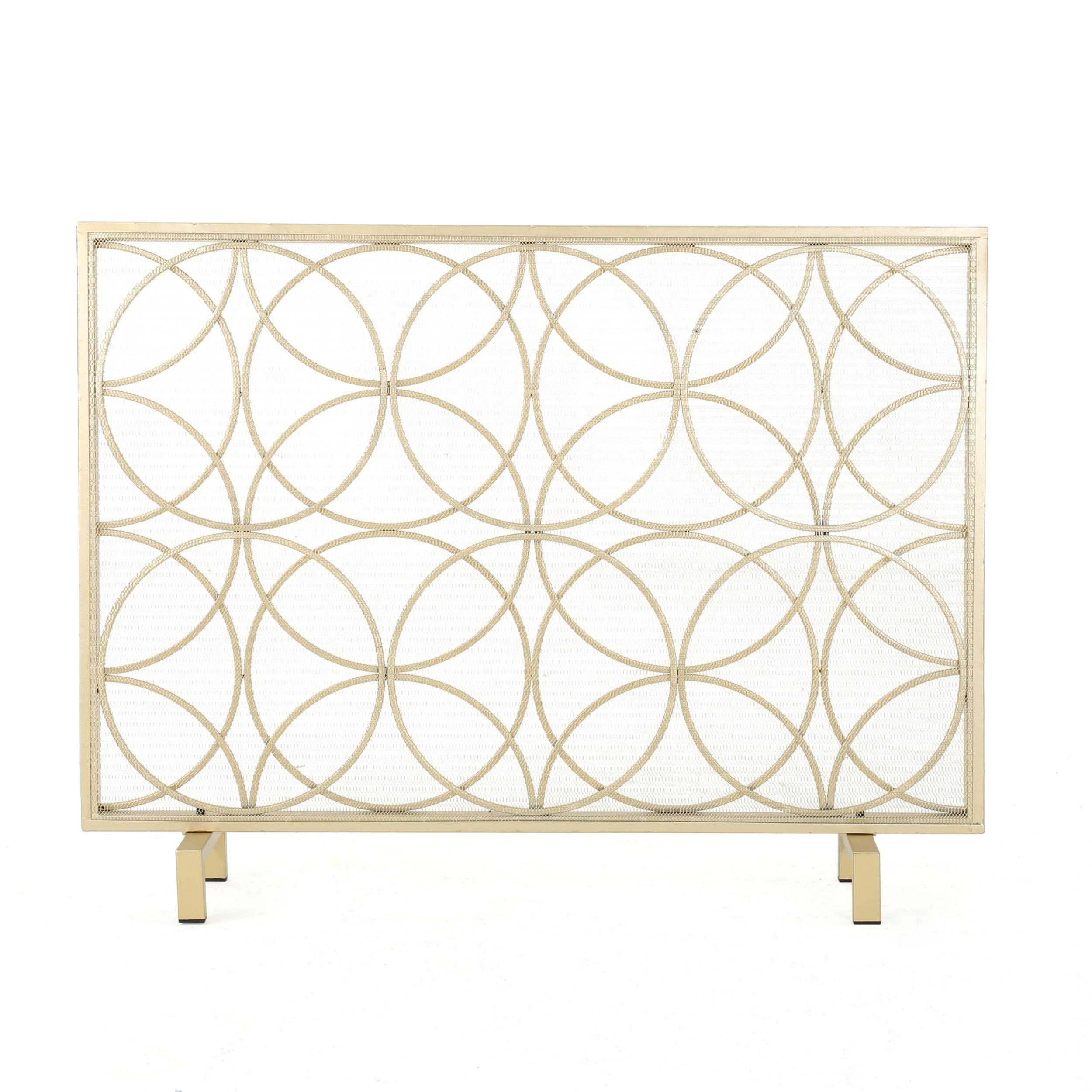 Gold Iron Single Panel Fireplace Screen with Mesh