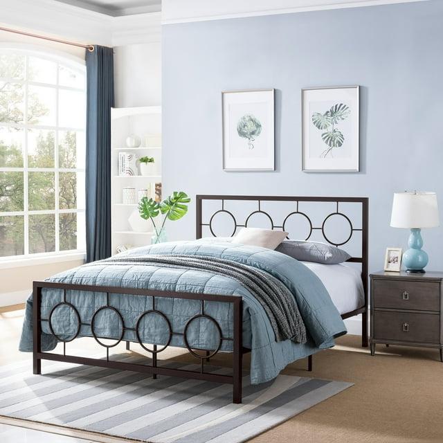 Noble House Ewelina Modern Queen-Size Iron Geometric Low-Profile Bed Frame, Hammered Copper