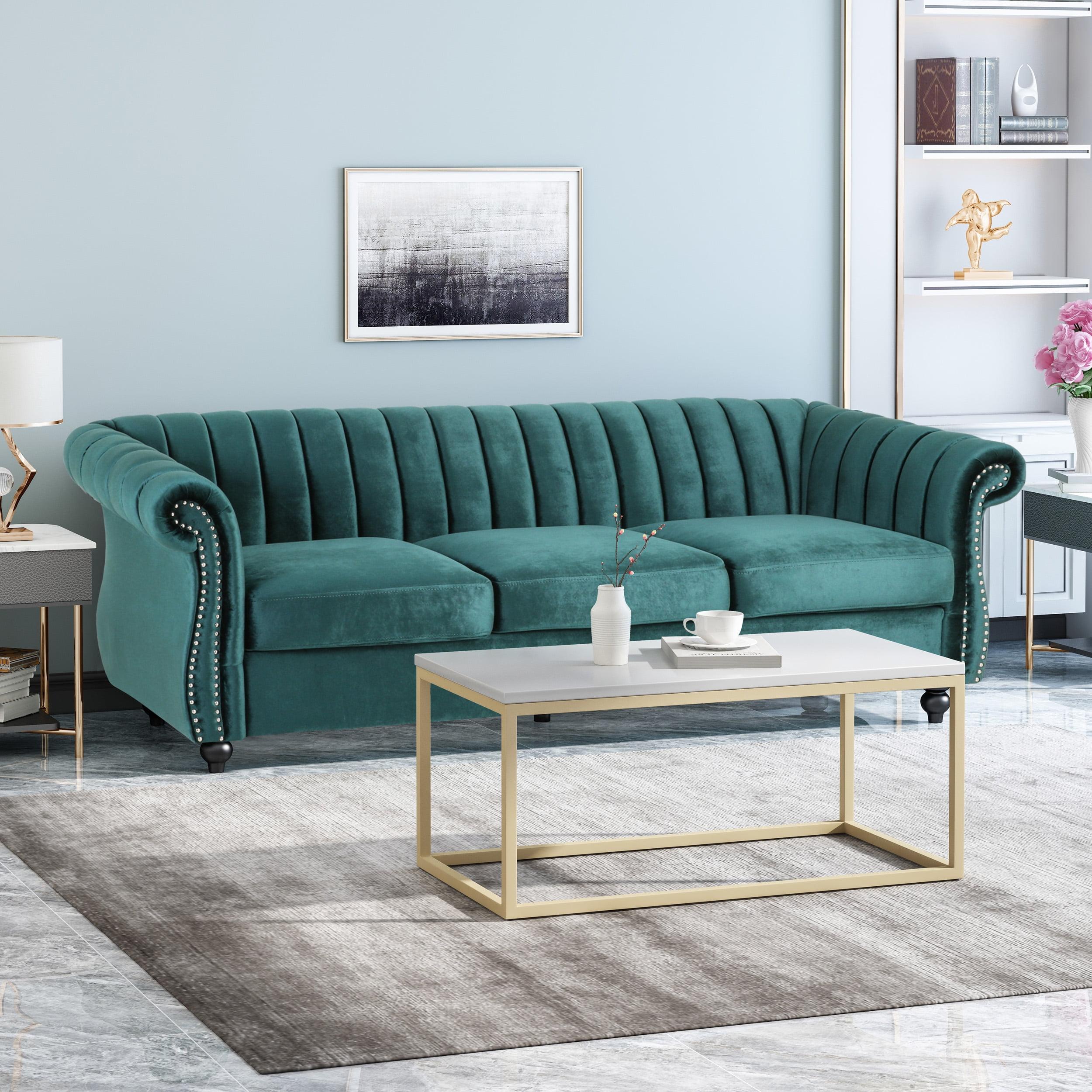 Teal Velvet Chesterfield 3-Seater Sofa with Nailhead Trim