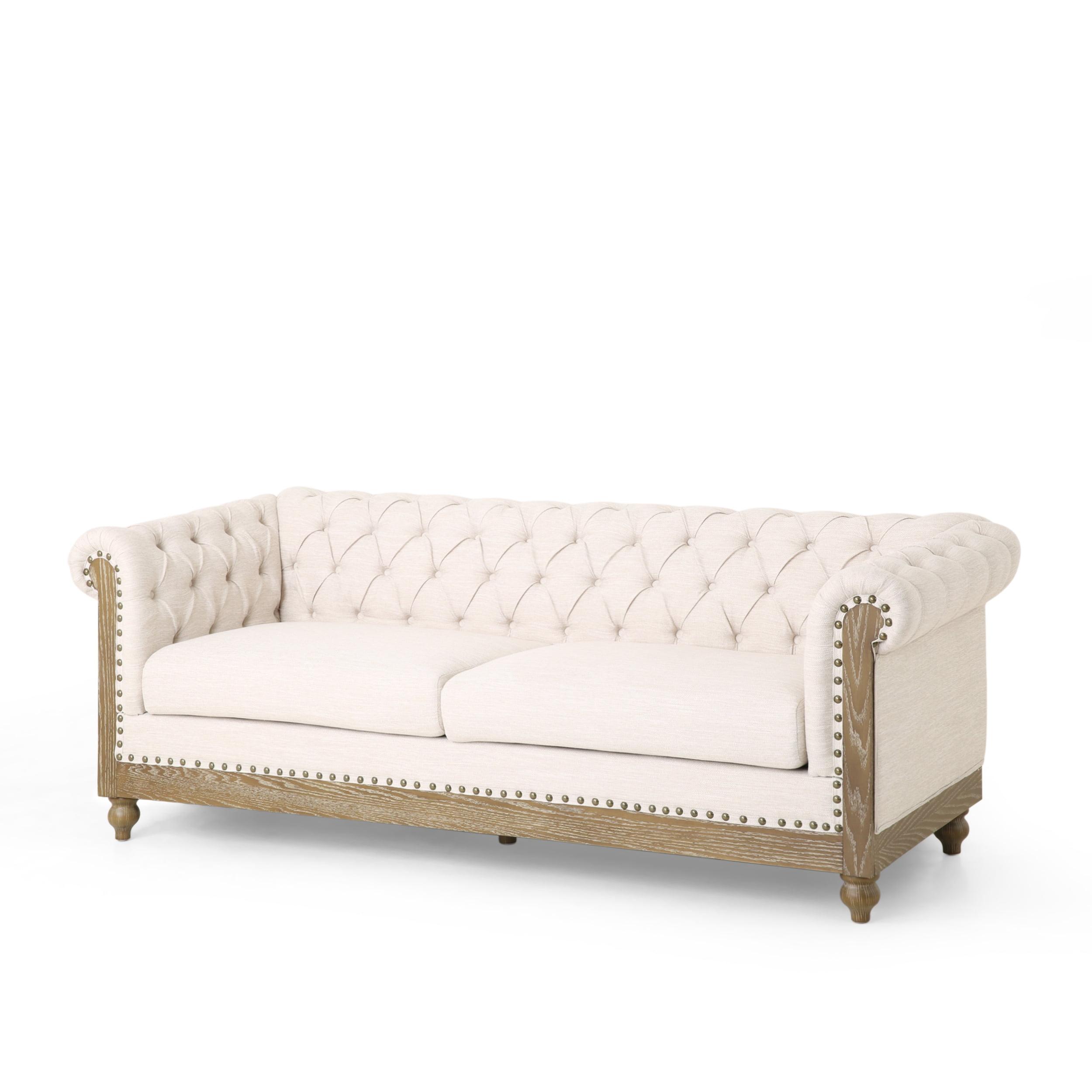 Beige and Dark Brown Chesterfield Tufted 3-Seater Sofa