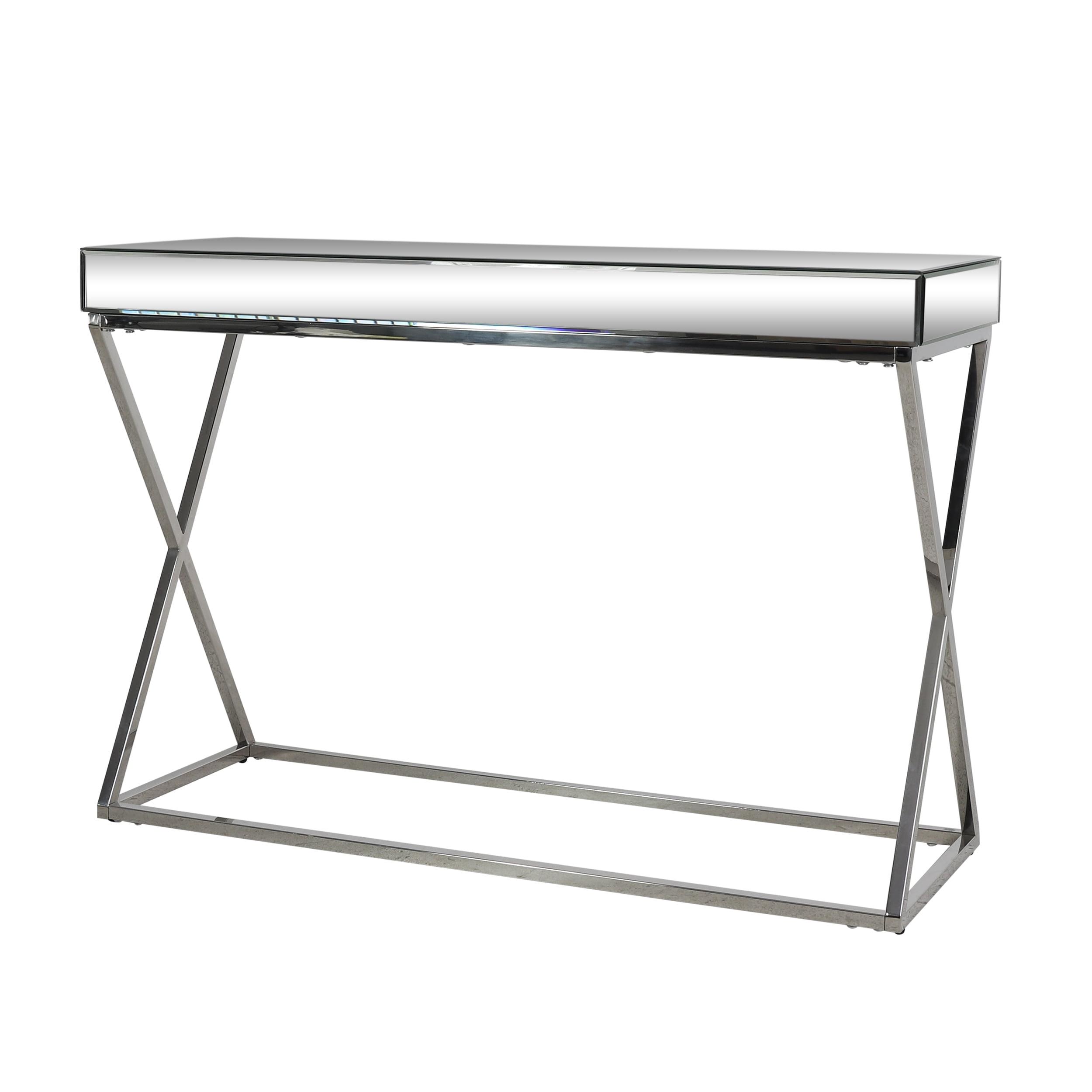 Noble House Govan Modern Glass and Metal Console Table, Silver