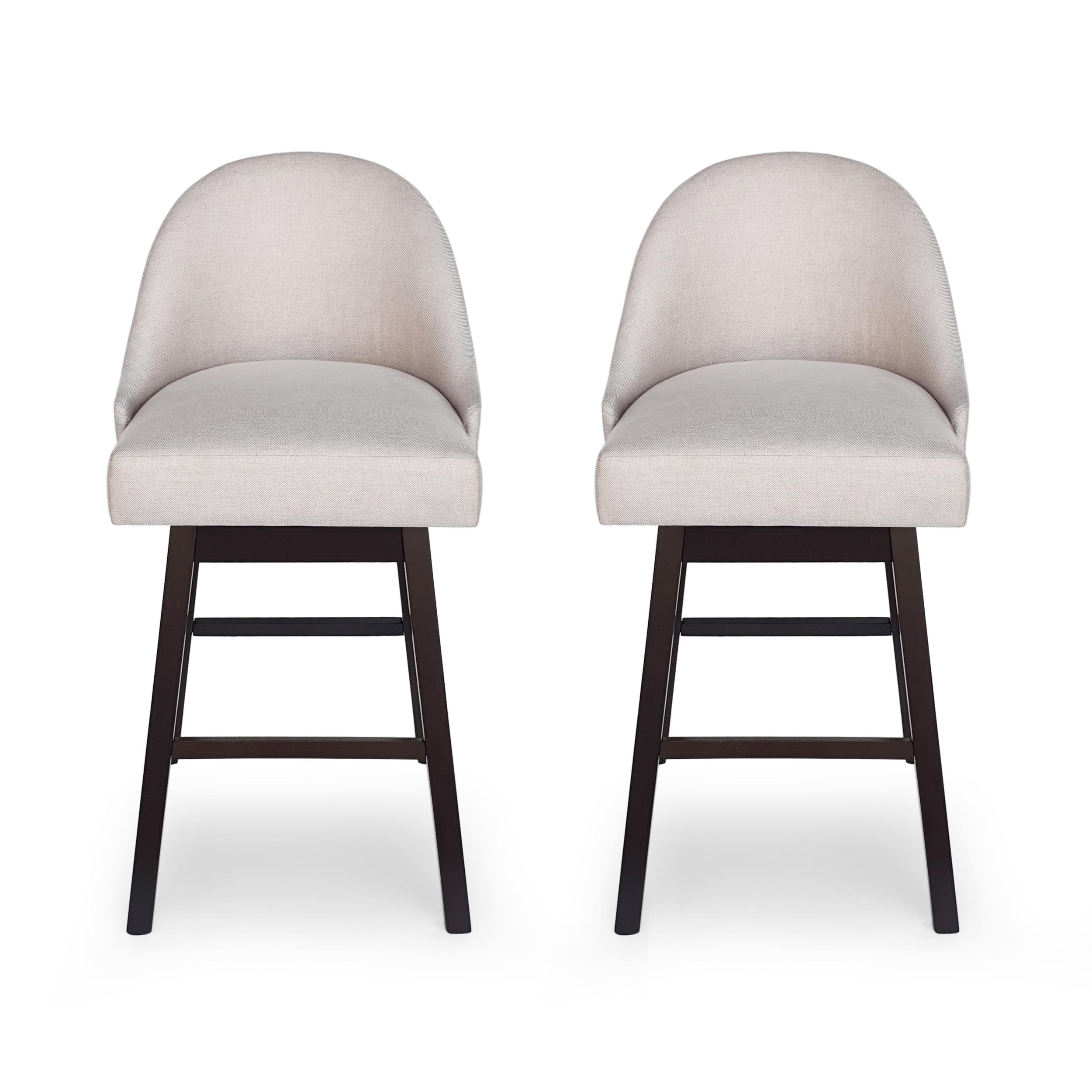 Swivel High-Back Barstool Duo in Natural Wood & Wheat Polyester