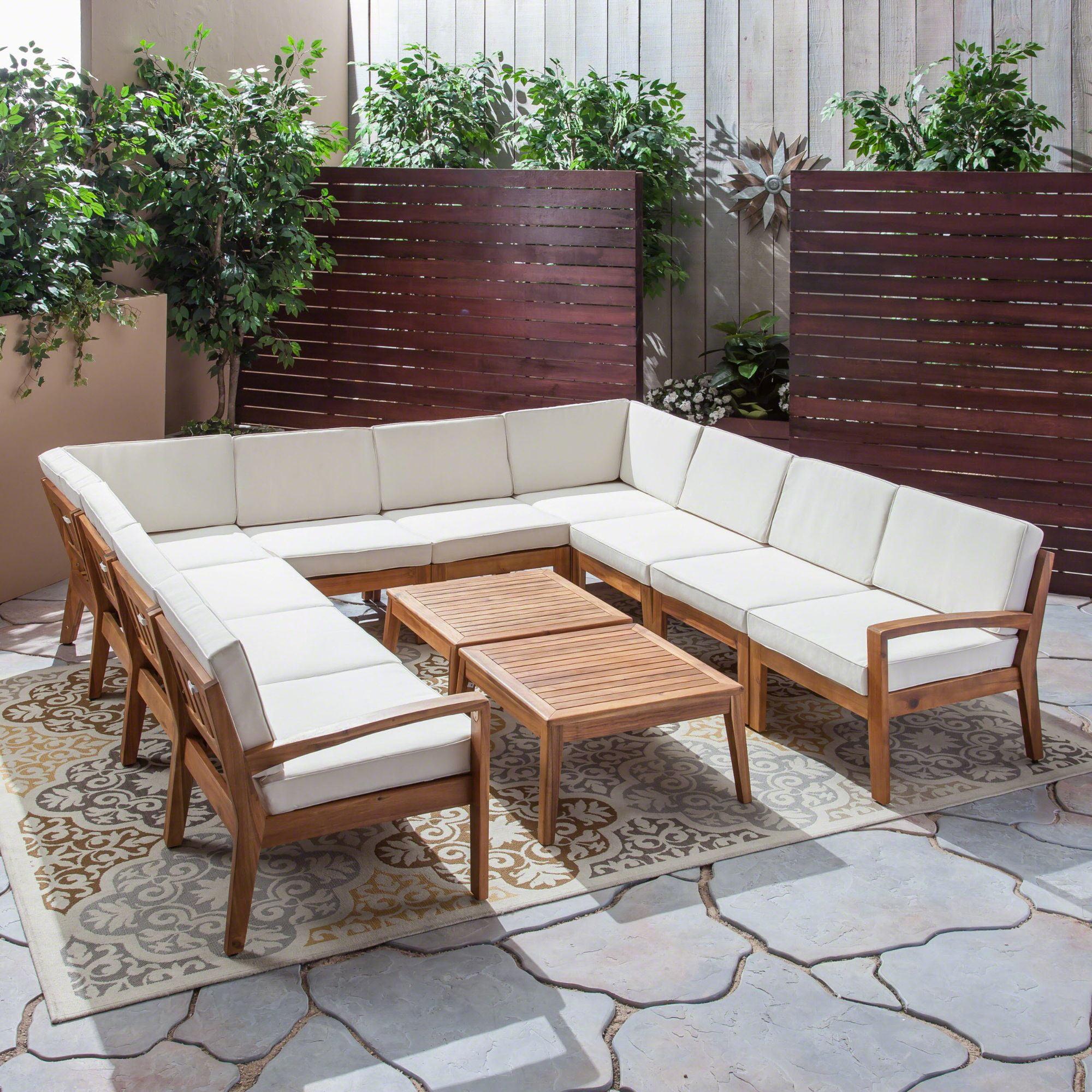 AllModern Pazel Acacia 8 - Person Modular Patio Conversation Sets with Cushions