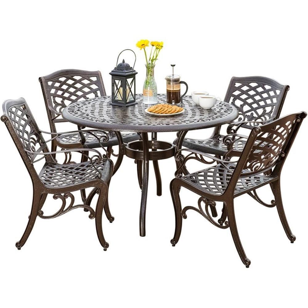 Hallandale Sarasota 5pc Cast Aluminum Patio Dining Set - Bronze - Christopher Knight Home: Weather-Resistant, 4 Arm Chairs, No Cushions