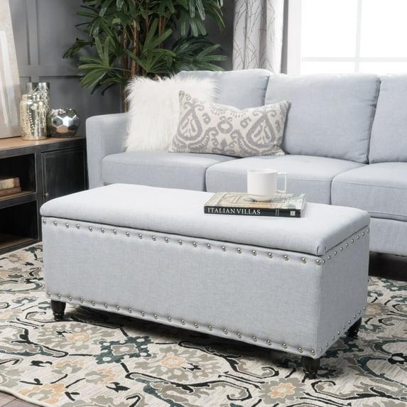 Noble House Harrisburg Fabric Storage Ottoman, Light Grey