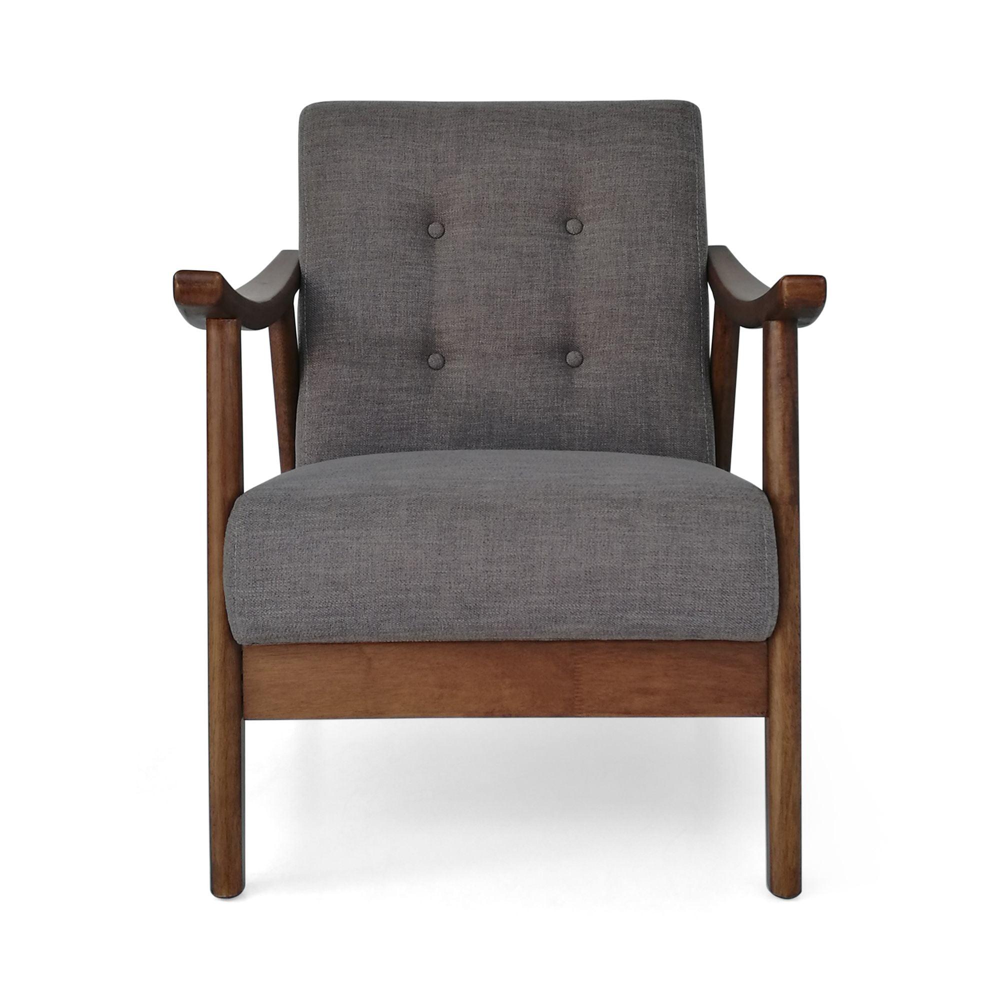 Handcrafted Dark Grey Wood Square Arm Accent Chair