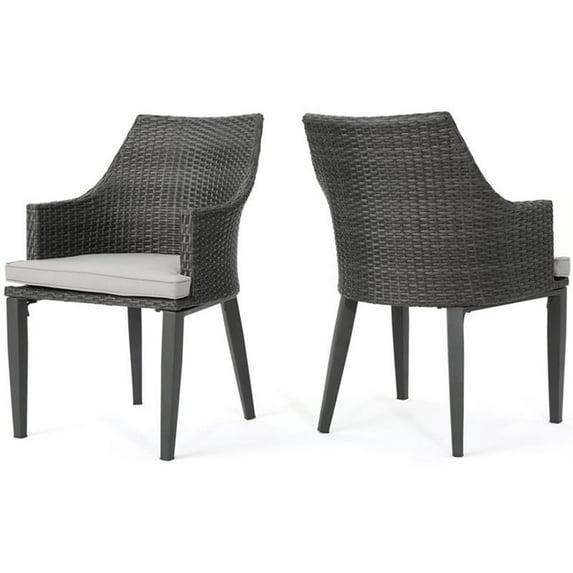 Outdoor Dining Chair Set Of 2, Outside Patio Tables, Powder Coated Iron Frame & PE Wicker For Deck Garden Lawn Backyard Porch Balcony Restaurant
