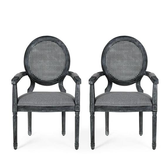 Noble House Huller French Fabric Dining Chair, Set of 2, Gray